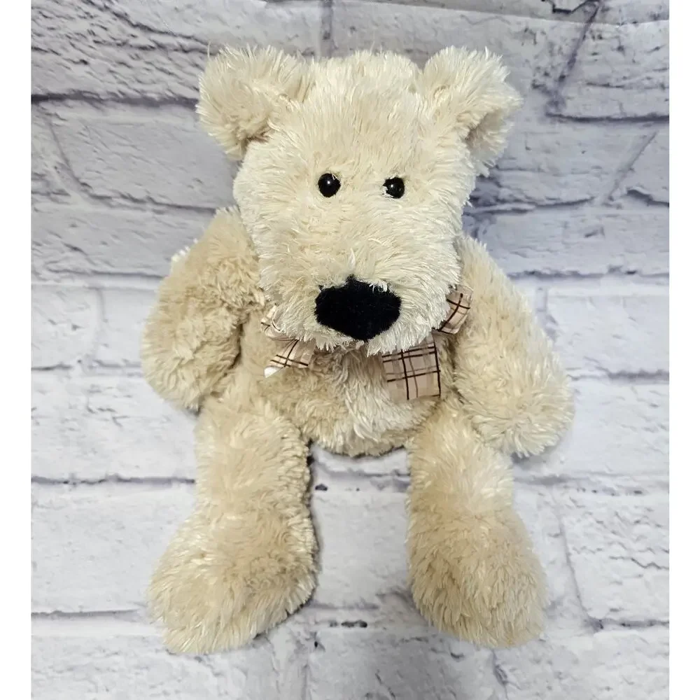 Mary Meyer Cream Teddy Bear Plush Tan Stuffed Animal Plaid Bow Soft Lovey 12”